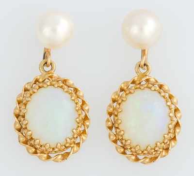 Appraisal: A Pair of Opal Pearl and Gold Earrings k yellow