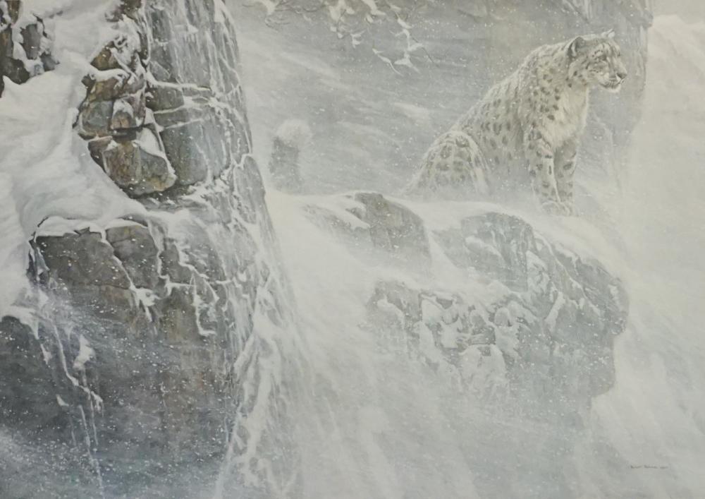 Appraisal: AFTER ROBERT BATEMAN HIGH KINGDOM-SNOW LEOPARD SIGNED OFFSET LITHOGRAPH FRAME