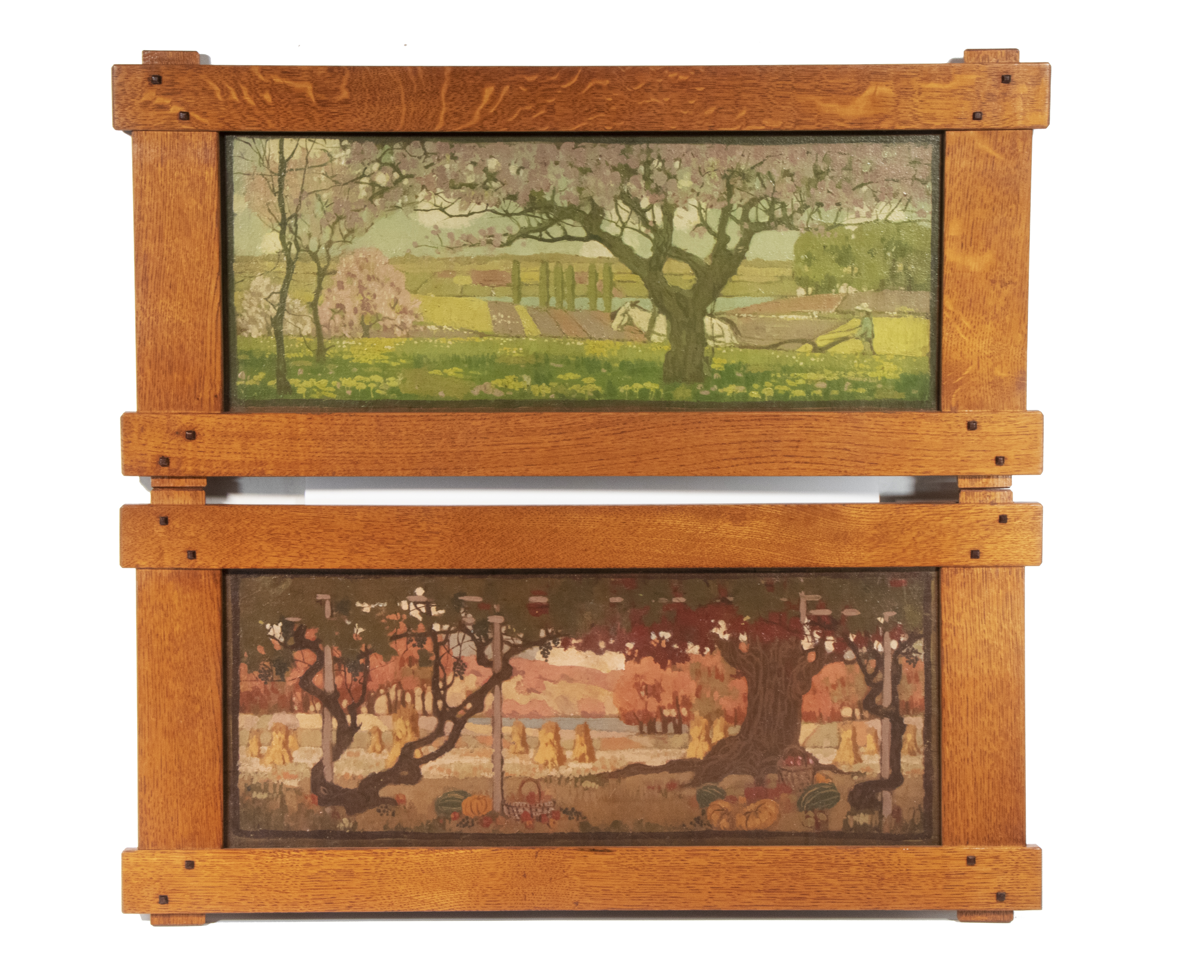 Appraisal: A PR OF ARTS CRAFTS STYLE SEASONAL PAINTINGS Custom Contemporary