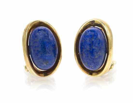 Appraisal: A Pair of Karat Yellow Gold and Lapis Lazuli Earclips