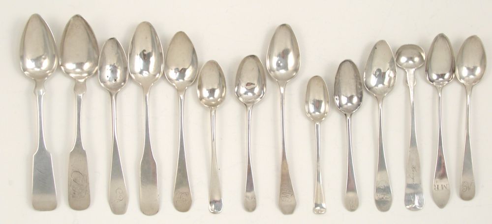 Appraisal: LOT OF AMERICAN SILVER SPOONS Late th Early th CenturyBy