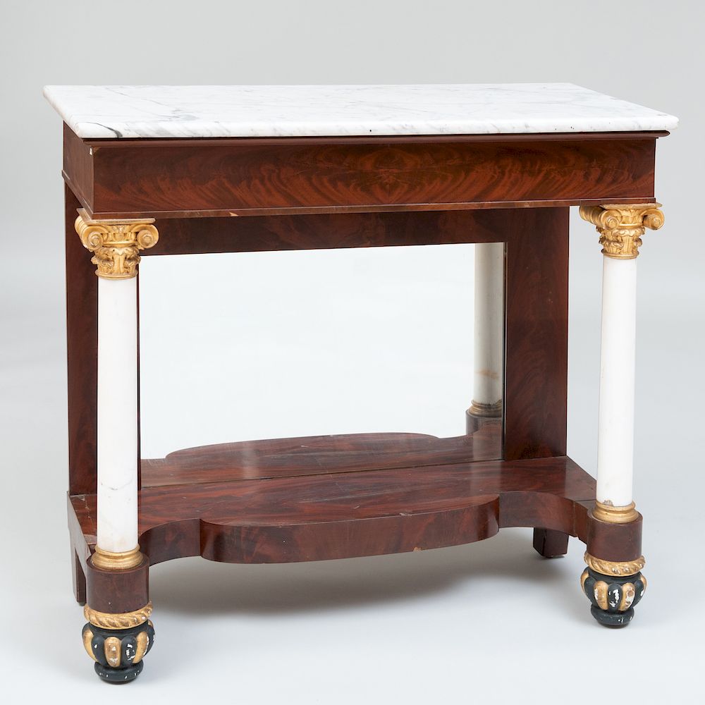 Appraisal: Classical Mahogany Parcel-Gilt and Marble Console New York x x