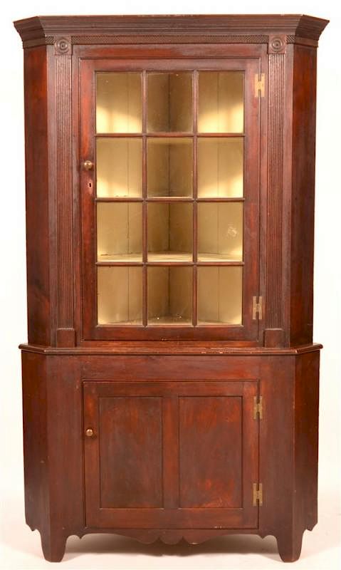 Appraisal: PA Federal Walnut Two Part Corner Cupboard Montgomery County Pennsylvania