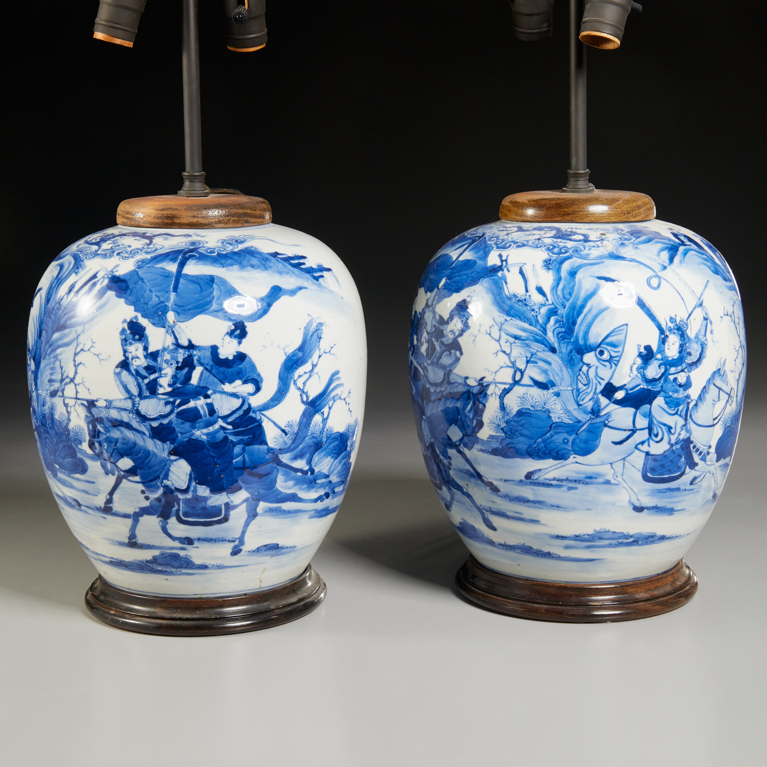 Appraisal: PAIR CHINESE BLUE AND WHITE LAMPS PARISH-HADLEY Qing Dynasty and