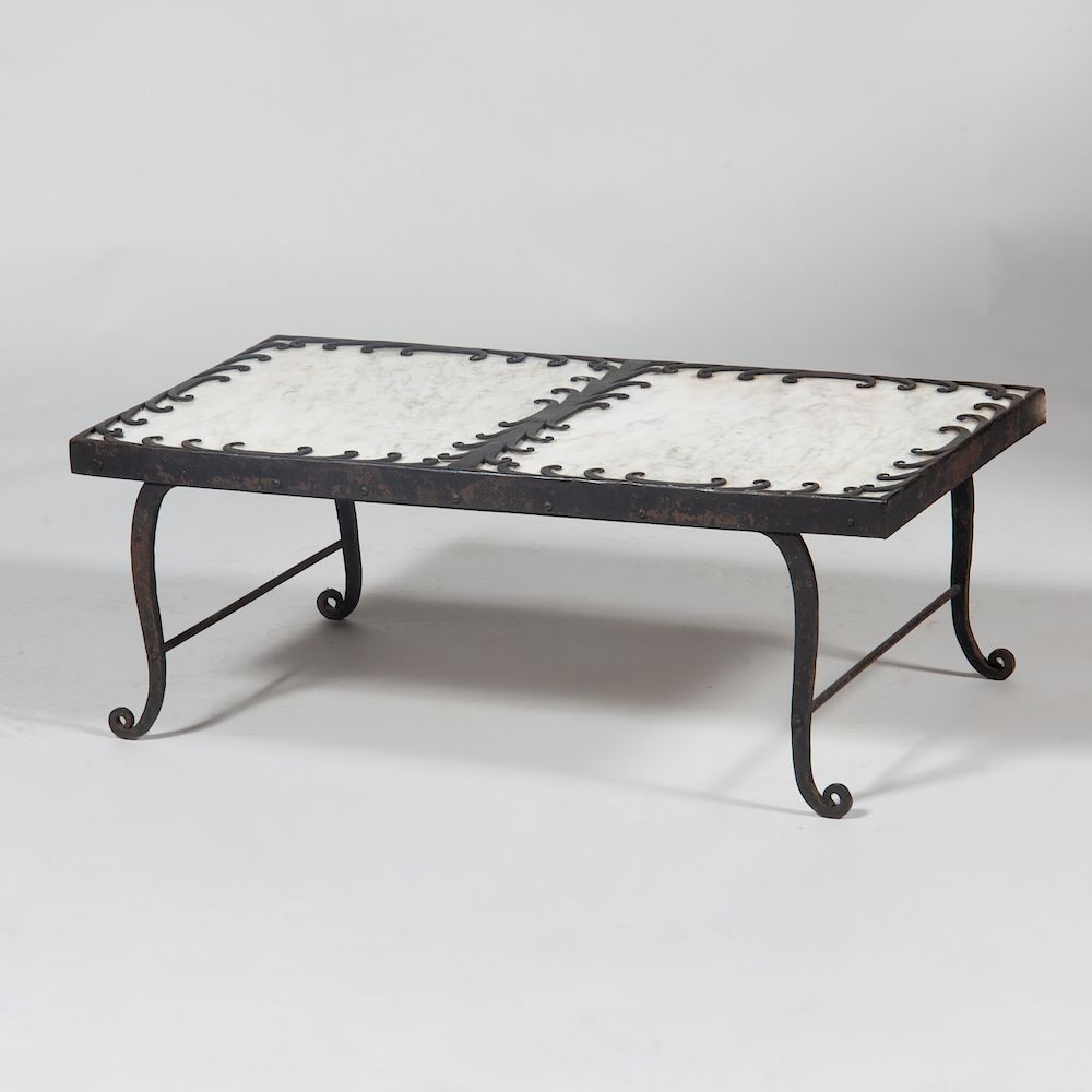 Appraisal: Art Deco Style Wrought Iron and Marble Low Table x