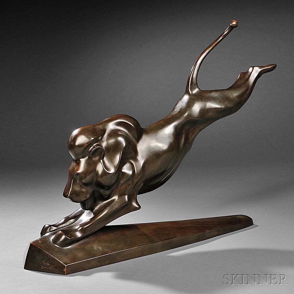 Appraisal: Art Deco Figure of a Lion Bronze The sleek stylized