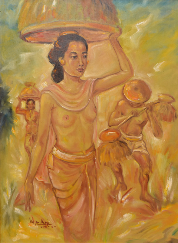 Appraisal: ILLEGIBLY SIGNED BALINESE PAINTING SEMI NUDE WORKERS IN THE FIELD