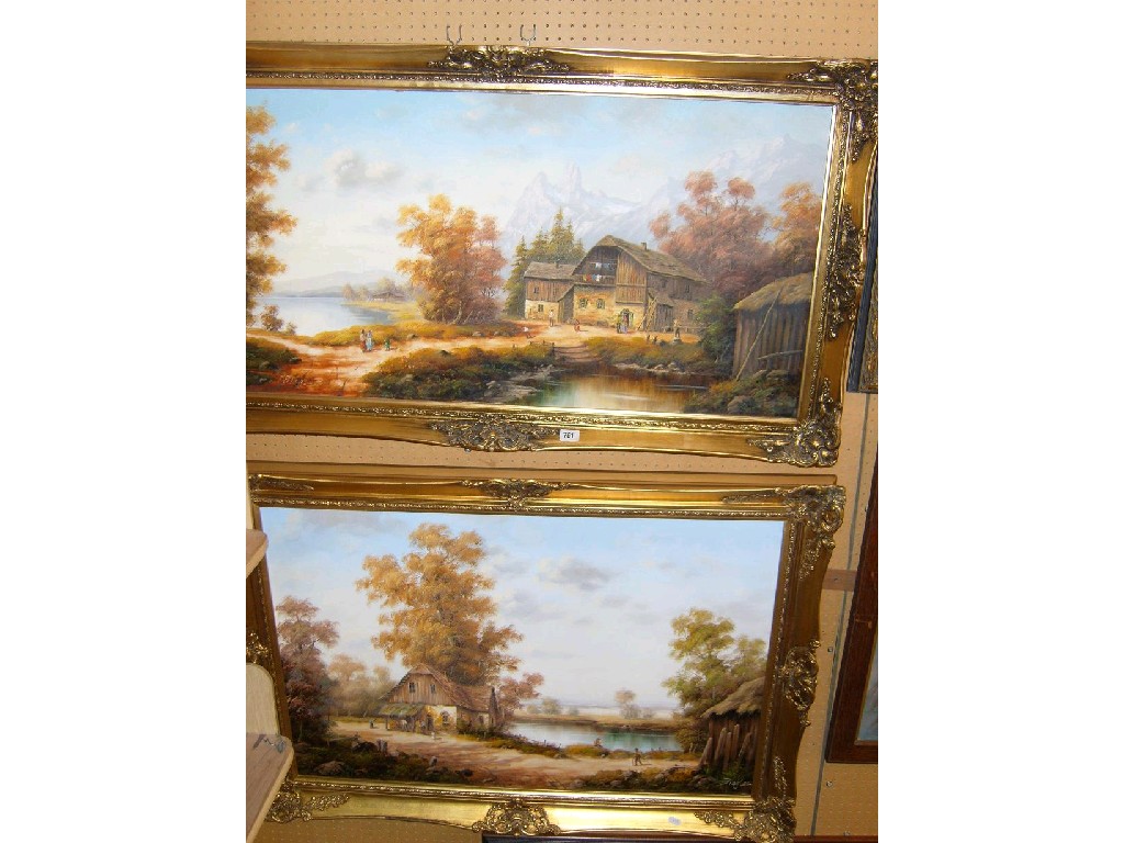 Appraisal: A pair of continental oil paintings on canvas of extensive