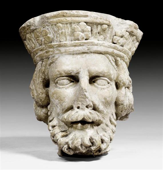 Appraisal: STONE HEAD OF A KING Renaissance Burgundy circa Light lime