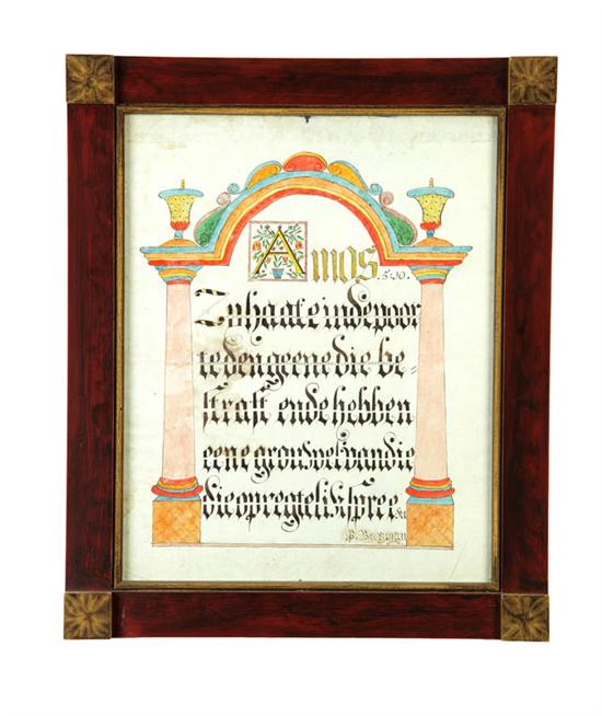 Appraisal: FRAKTUR American late th century watercolor and ink on laid