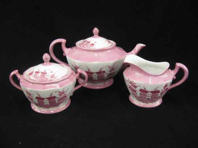 Appraisal: Pink Luster Porcelain Tea Set cottage floraldesign includes teapot sugar