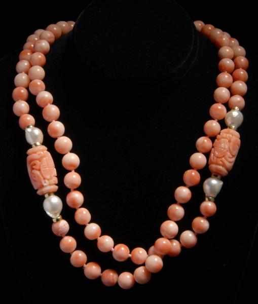 Appraisal: K Gold Pink Coral Pearl Necklace Condition Excellent Size L