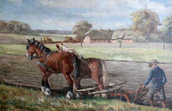 Appraisal: WPA STYLE FARMING SCENE OIL Canvasboard '' x '' no