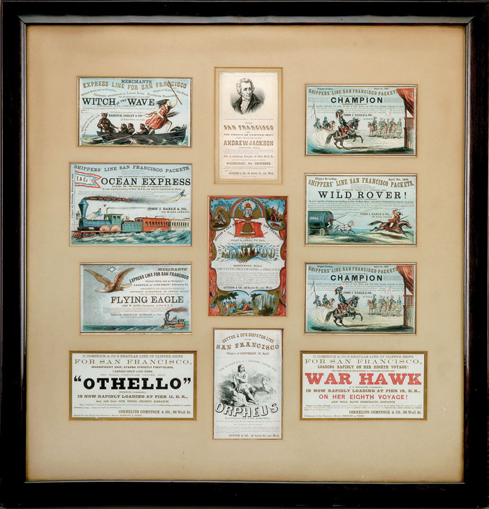 Appraisal: ELEVEN FRAMED CHROMOLITHOGRAPHIC CLIPPER SHIP CARDS FOR SAN FRANCISO Including