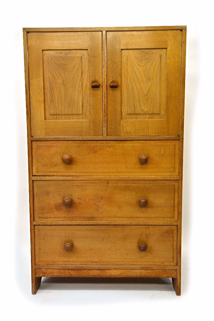 Appraisal: A sycamore tallboy by Peter Waals circa the plain top