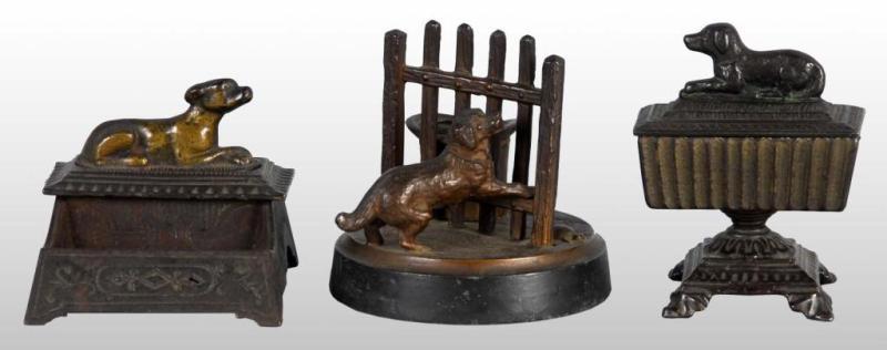 Appraisal: Lot of Cast Iron Dog Match Vesta Holders Description Includes