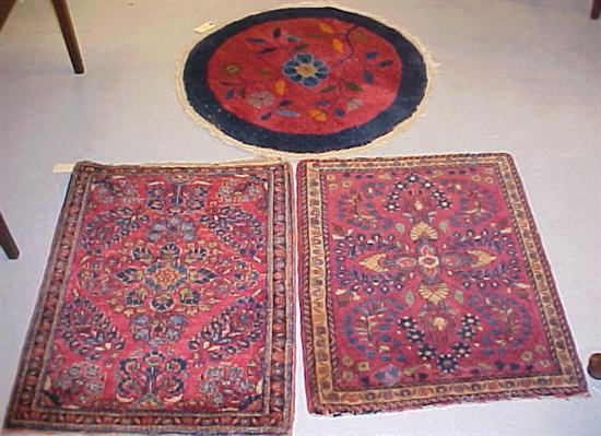 Appraisal: Two antique Persian Sarouk mats in mulberry and navy and