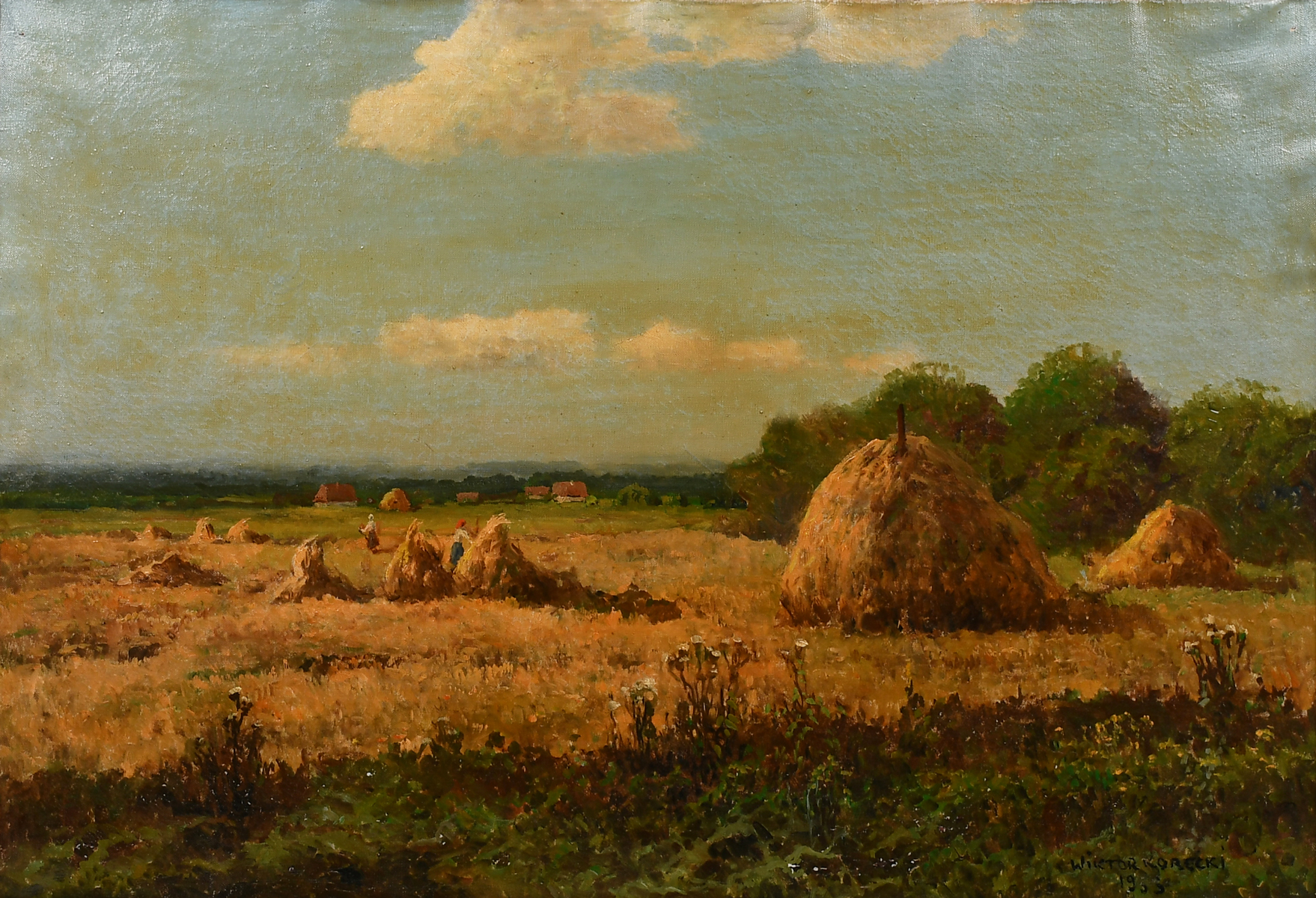 Appraisal: KORECKI Victor Polish Russian - Polish Landscape with Haystacks Seen