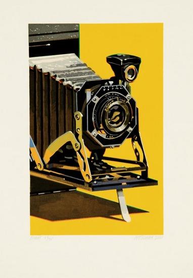 Appraisal: Robert Cottingham b cameras bimat woodcut printed in colors signed