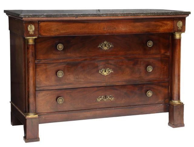 Appraisal: French Empire marble-top mahogany commode mid th c four drawers