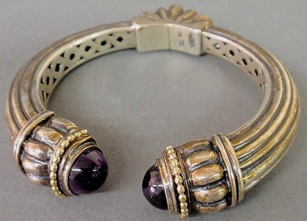 Appraisal: Lagos Caviar sterling silver k gold and cabochon amethyst hinged