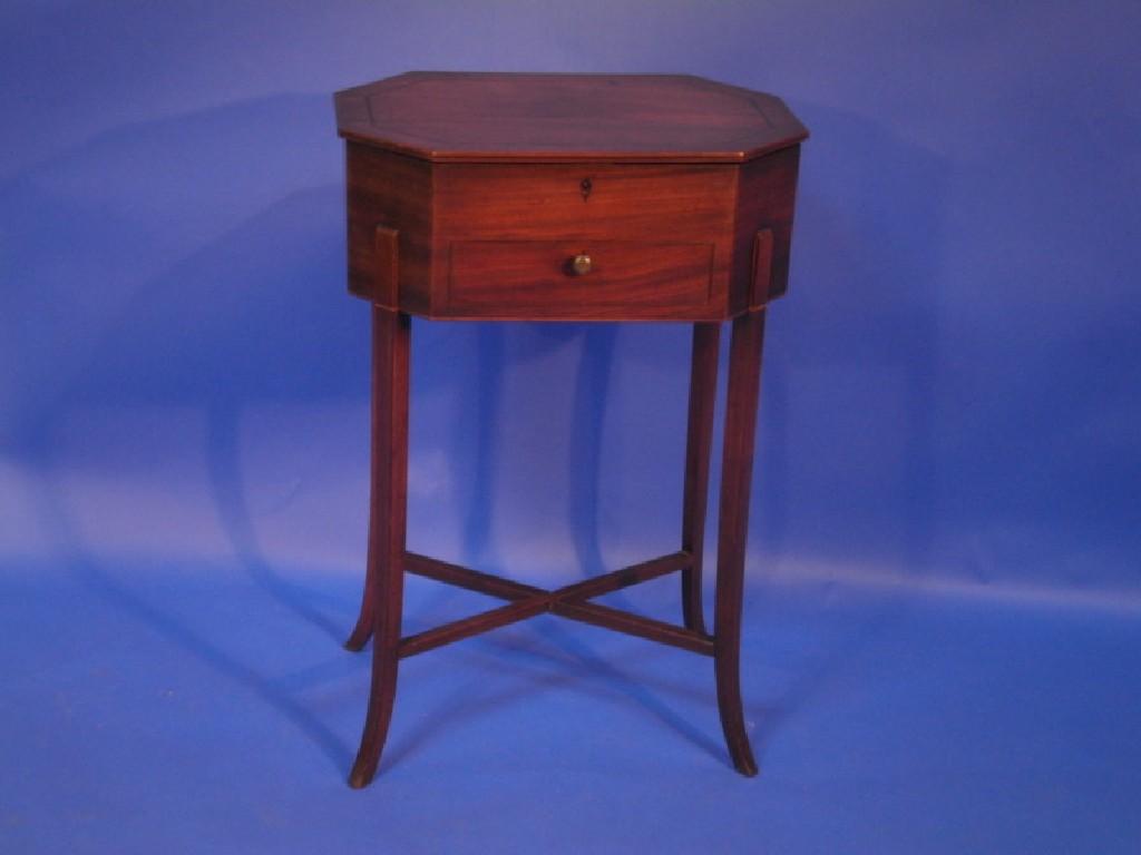 Appraisal: A thC mahogany work table the irregular octagonal rising lid