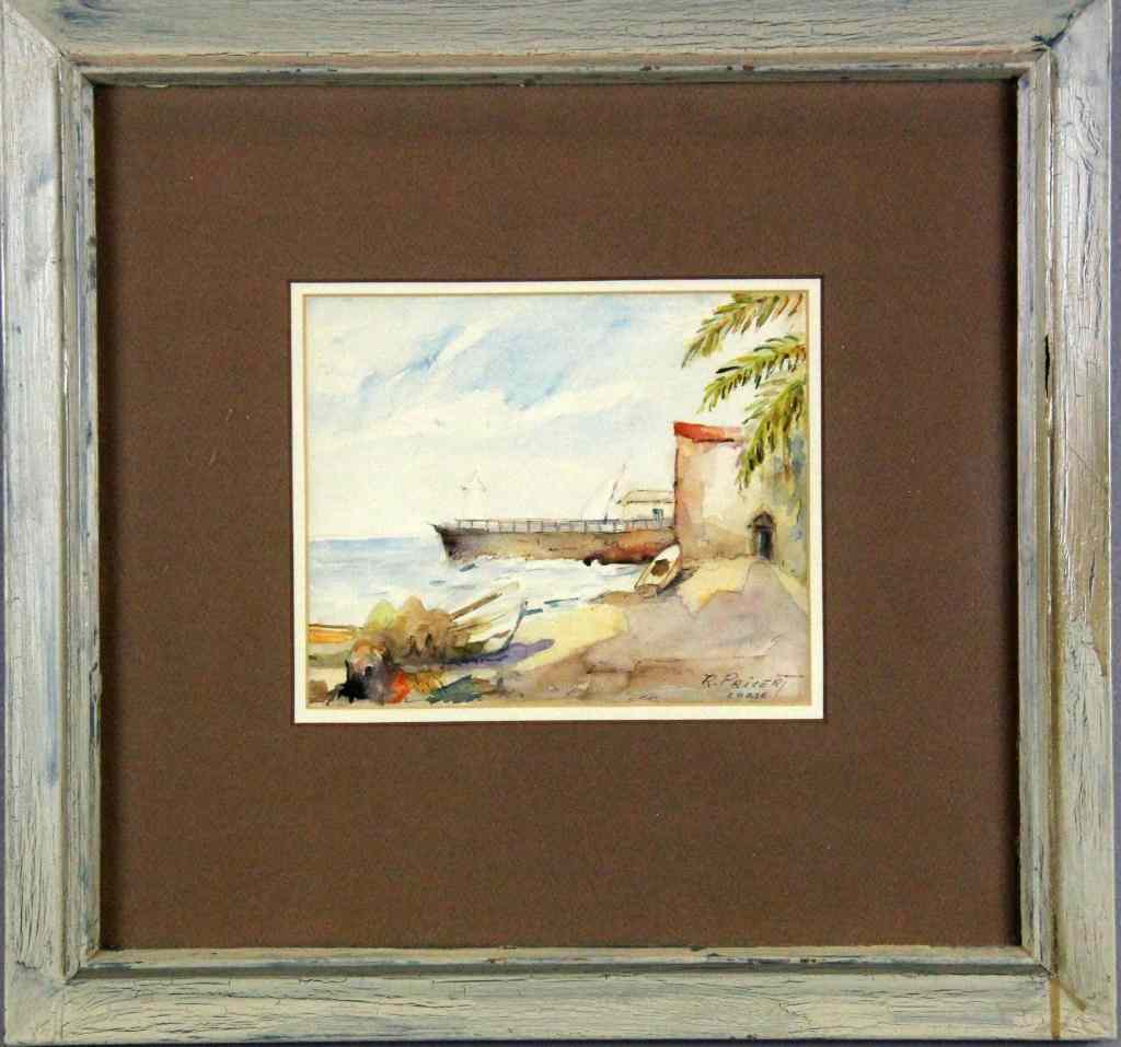 Appraisal: Signed R Pricert Watercolor of Corse CorsicaDepicting seascape port signed