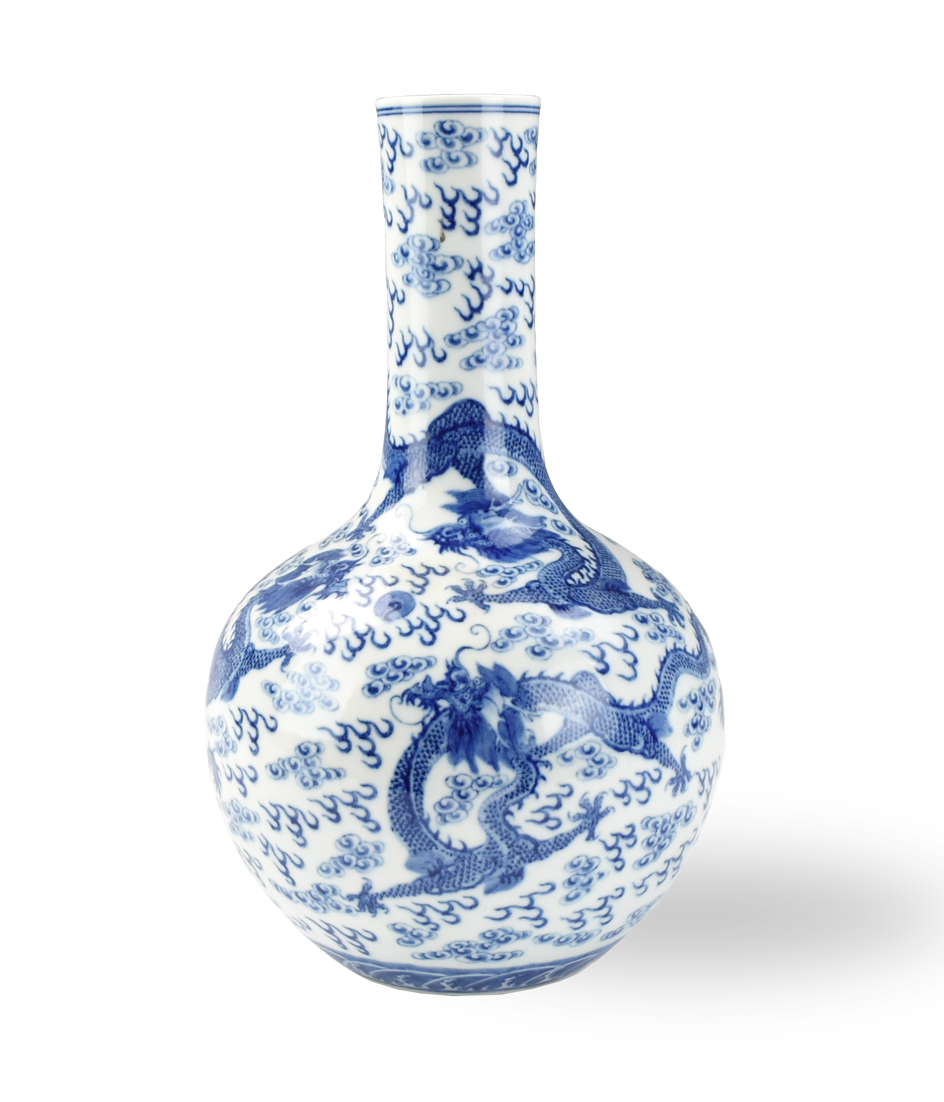 Appraisal: CHINESE BLUE WHITE GLOBULAR DRAGON VASE Chinese Qianlong mark the