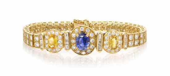 Appraisal: An Karat Yellow Gold Sapphire and Diamond Bracelet containing one