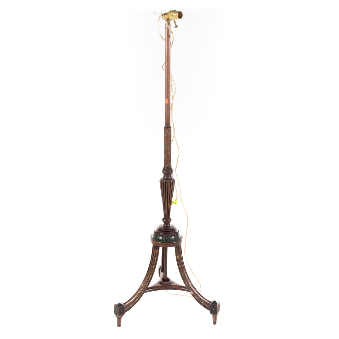 Appraisal: Neoclassical style painted mahogany floor lamp floral painted decoration in