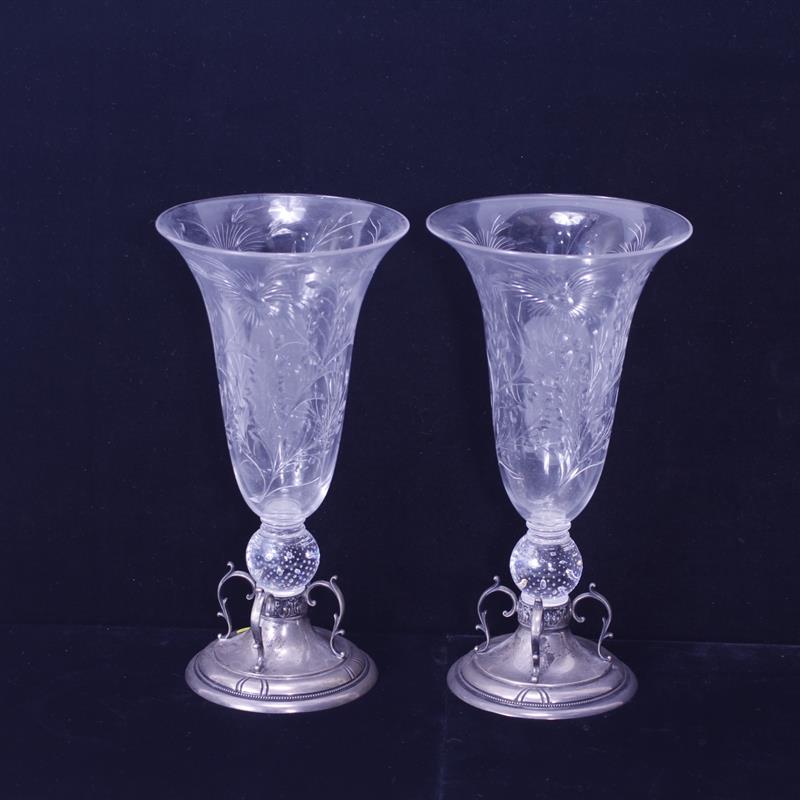 Appraisal: Pair of American Wheel Cut Crystal Reed Barton Sterling Silver