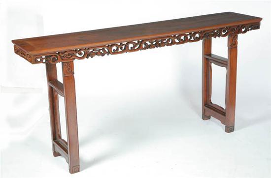 Appraisal: ALTAR TABLE Asian th century hardwood Long table with pierce-carved