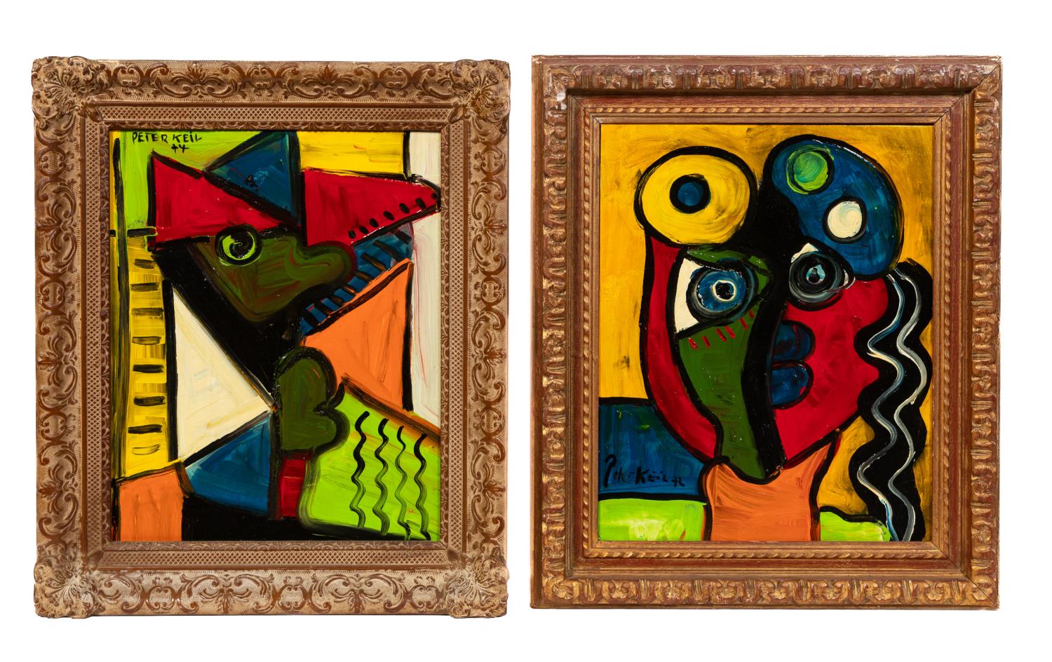 Appraisal: TWO PETER KEIL CUBIST PORTRAITS OIL ON BOARD Peter Keil