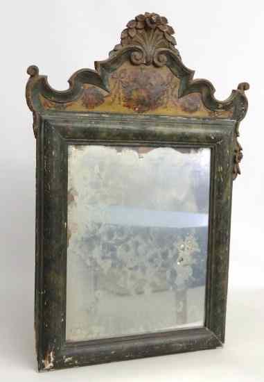 Appraisal: Early polychrome painted Continental mirror As found '' W ''