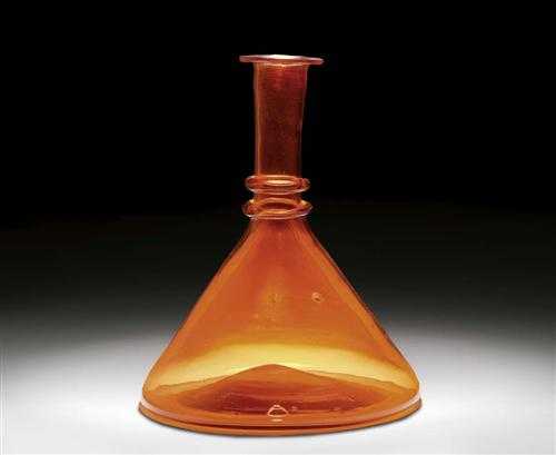 Appraisal: L TKEN PER attributed - CARAFE circa Orange blown glass