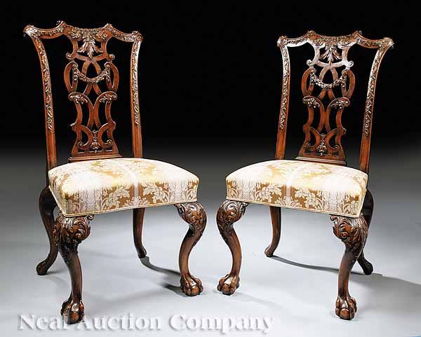 Appraisal: A Pair of George III-Style Carved Mahogany Side Chairs late