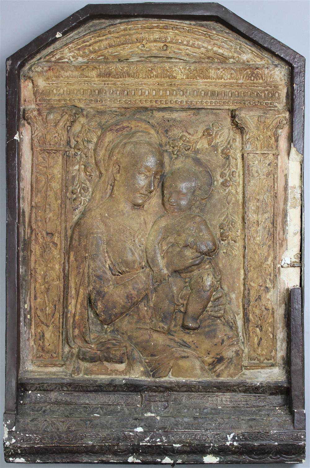 Appraisal: TINTED PLASTER RELIEF OF THE MADONNA AND CHILD AFTER ANTONIO