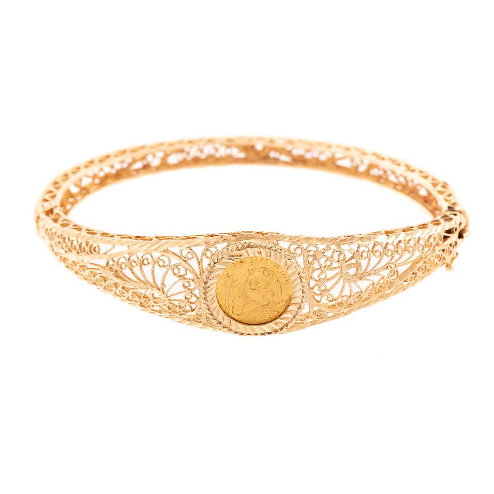 Appraisal: A K Bracelet with Chinese Gold Panda K yellow gold