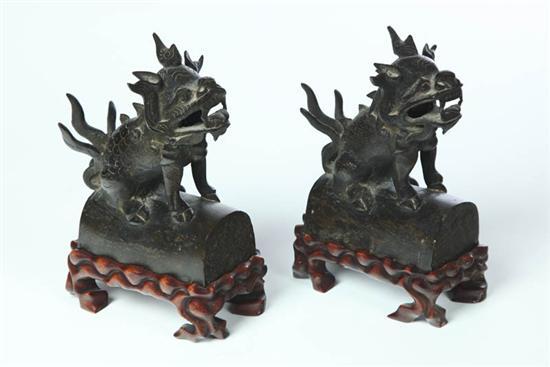 Appraisal: PAIR OF BRONZE FOO DOGS Asian late th-early th century