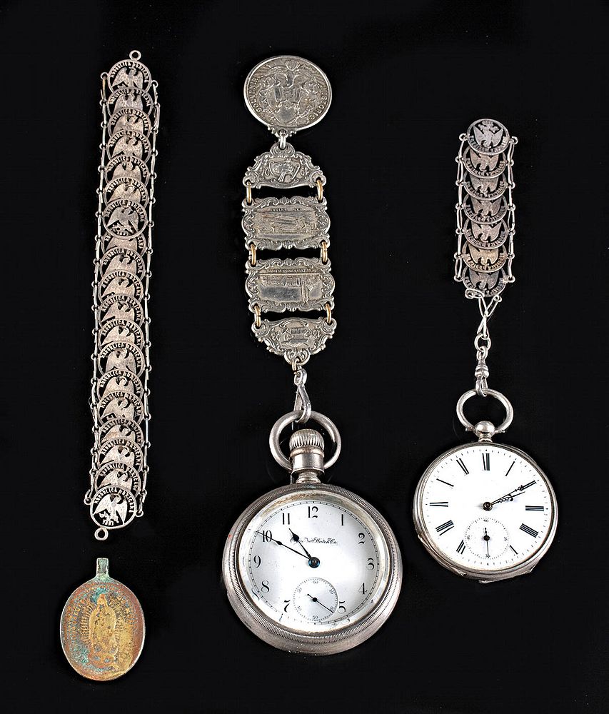 Appraisal: Silver Brass Pocketwatches Fobs Medallion First Time At Auction North