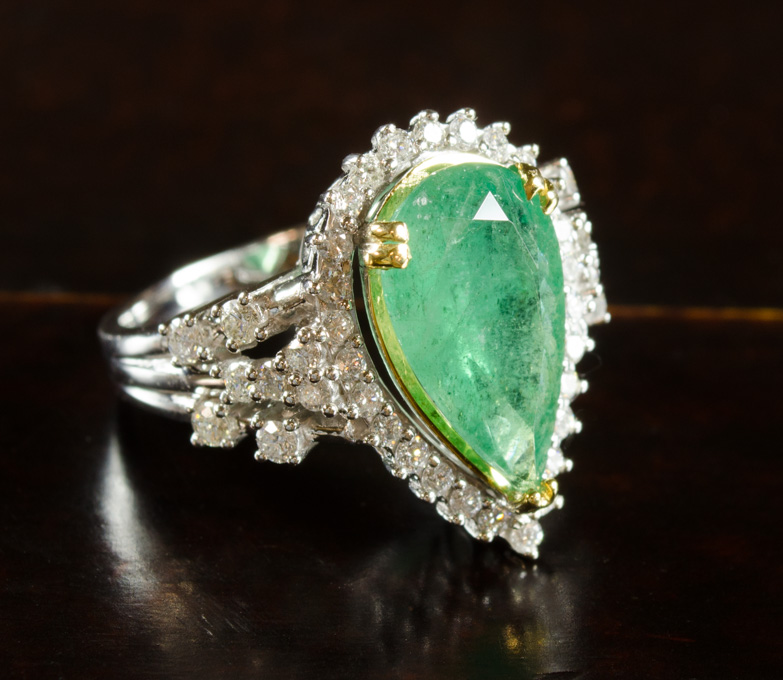 Appraisal: EMERALD DIAMOND AND FOURTEEN KARAT GOLD RING with AGI appraisal