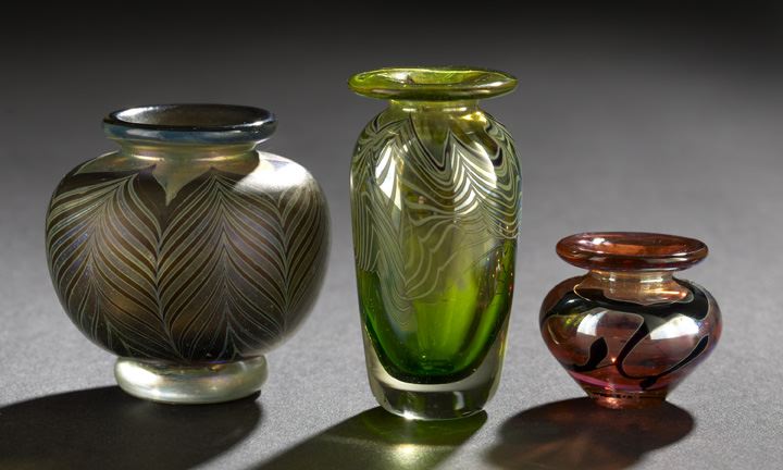 Appraisal: Trio of Charles Miner Art Nouveau-Style Studio Glass Cabinet Vases