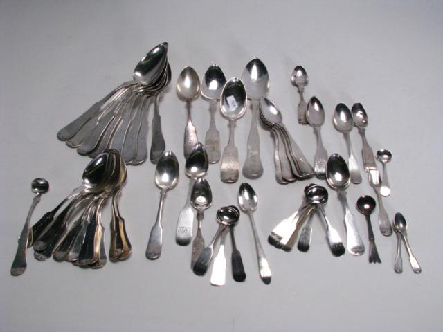 Appraisal: Group of assorted sterling table spoons teaspoons salt dips some