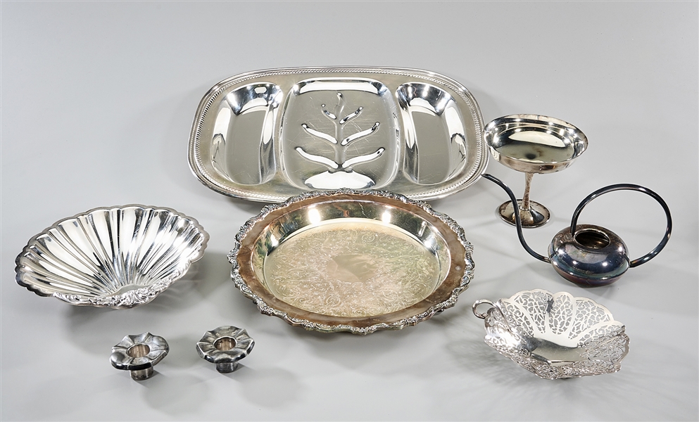 Appraisal: Group of silver plate service articles including a three-compartment tray