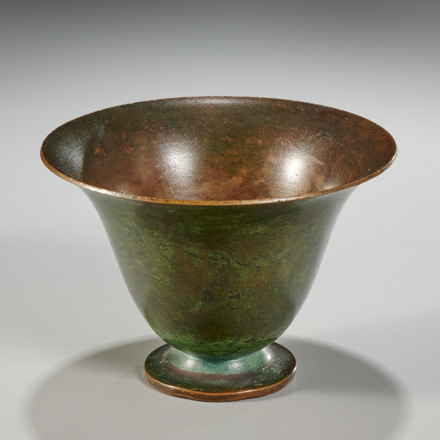 Appraisal: MARIE ZIMMERMANN PATINATED COPPER VASE c mottled green patinated copper