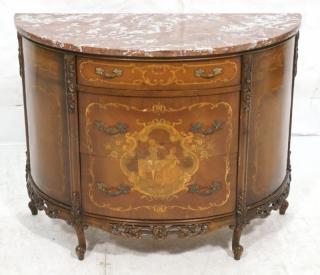 Appraisal: Demi Lune Marble Top French Style Commode Red White figured