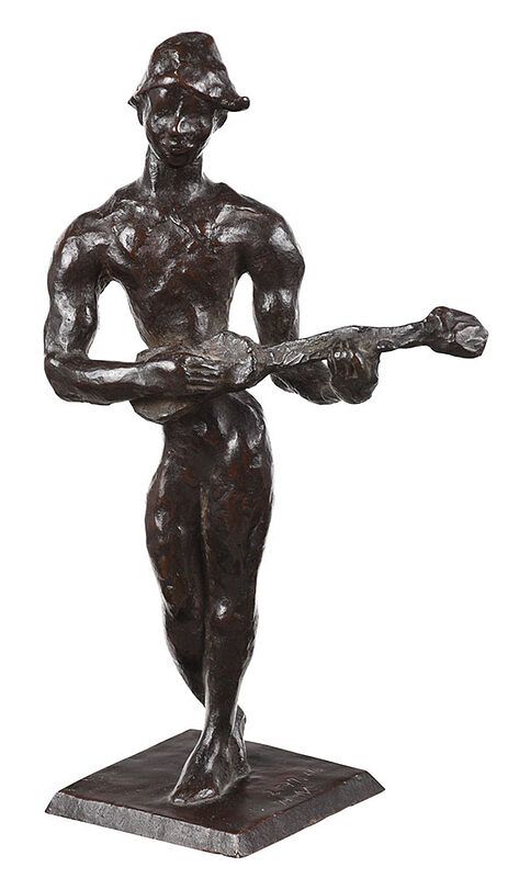 Appraisal: French School Bronze th century Guitar Player signed on base