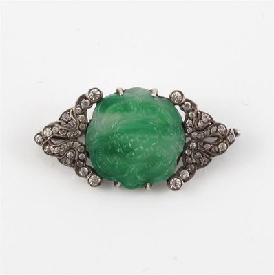 Appraisal: A green and white stone set brooch Set in silver