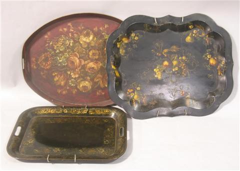 Appraisal: THREE TOLE PEINTE TRAYS The largest -- h x w