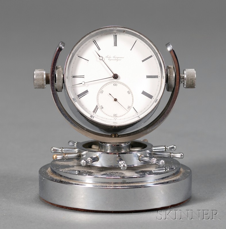 Appraisal: Desk Watch by Jules Jurgensen Copenhagen gimballed custom-made chrome case